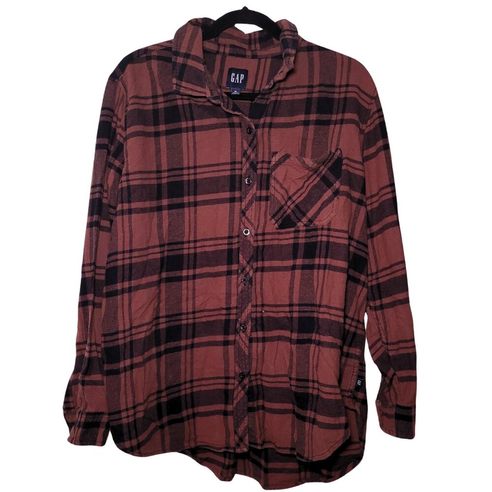GAP Brand 100% Cotton Brown Black Plaid Flannel Collared Button Down XL